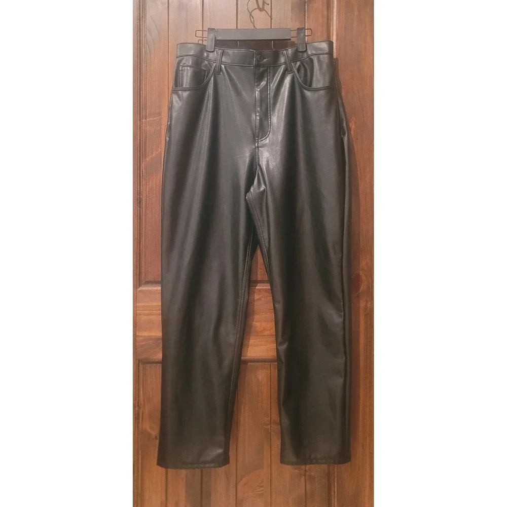 Abercrombie Curve Love Vegan Leather Pants Ultra High Rise Straight Leg Black 12 - Picture 2 of 6
